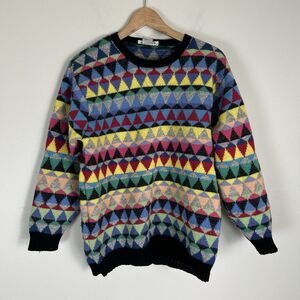 Talbots M 100% Wool Sweater 90s Geometric Colorful Rainbow Retro Men’s M Knit